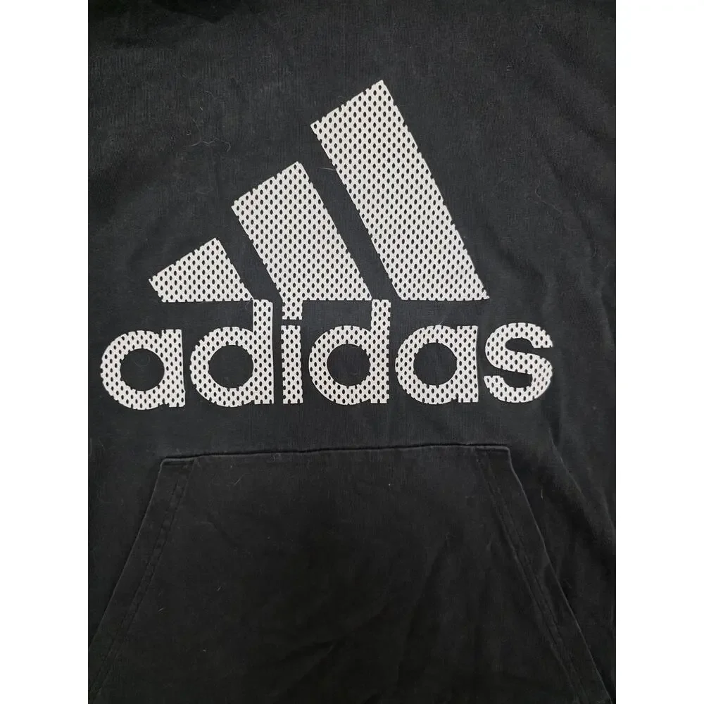 Adidas Hoodie Mens Large Black Pullover Big Logo Sweatshirt Pocket Casual